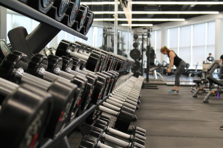 Free weights inside a weight room gym