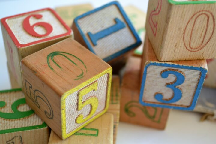 Wooden numbered blocks in stacks for training data metrics