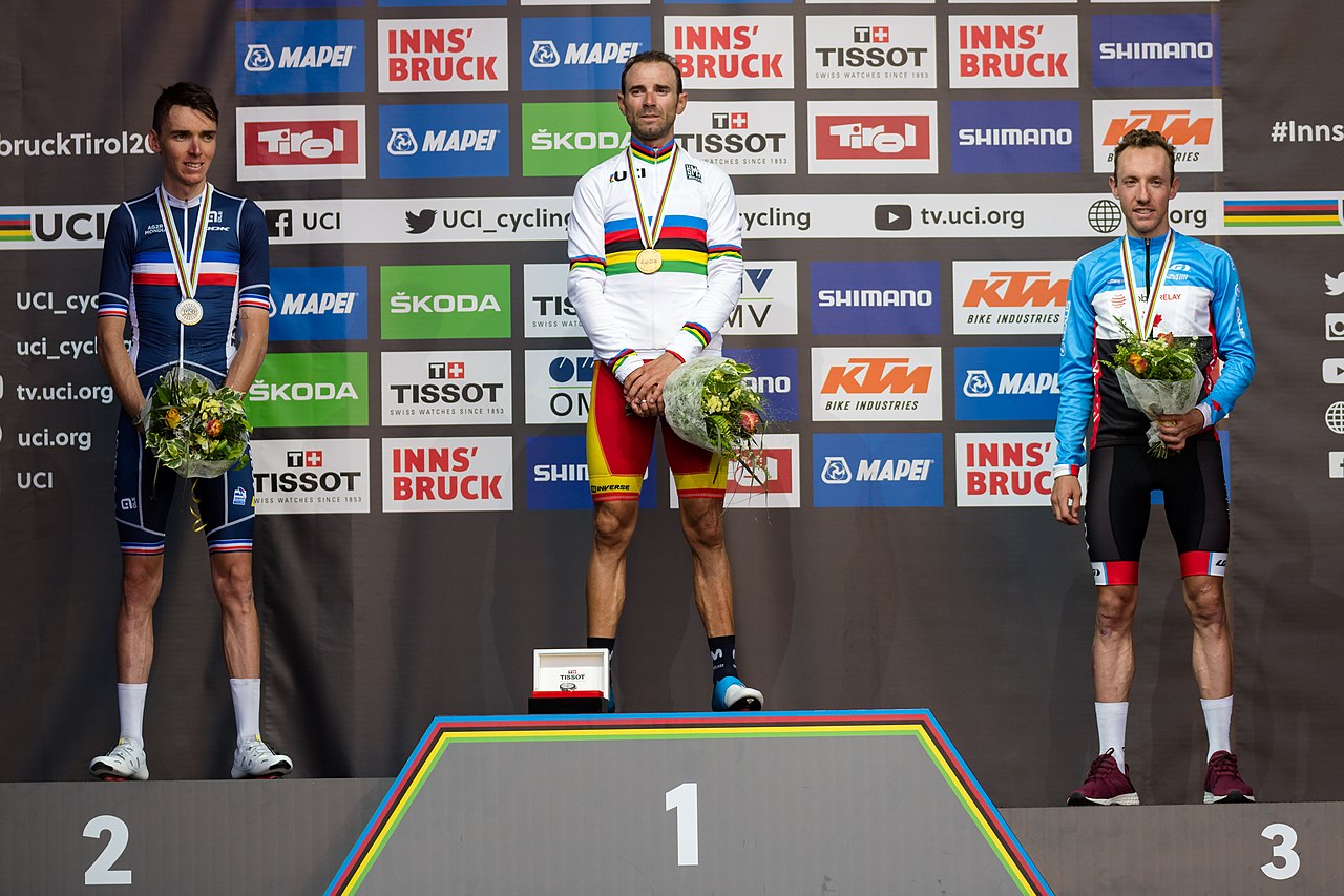 Elite cyclists on podium