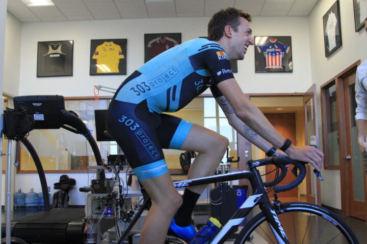 Isaiah Newkirk indoor cycling at CU physiology testing laboratory