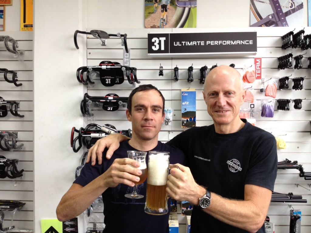 Colby Pearce with bike fitter, Steve Hoggs