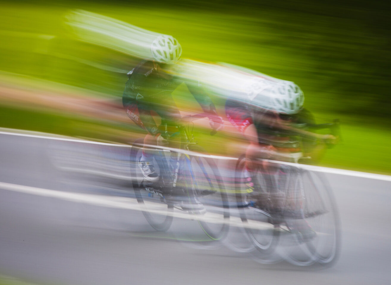 Blurred cyclists