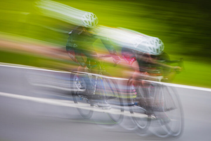 Blurred cyclists