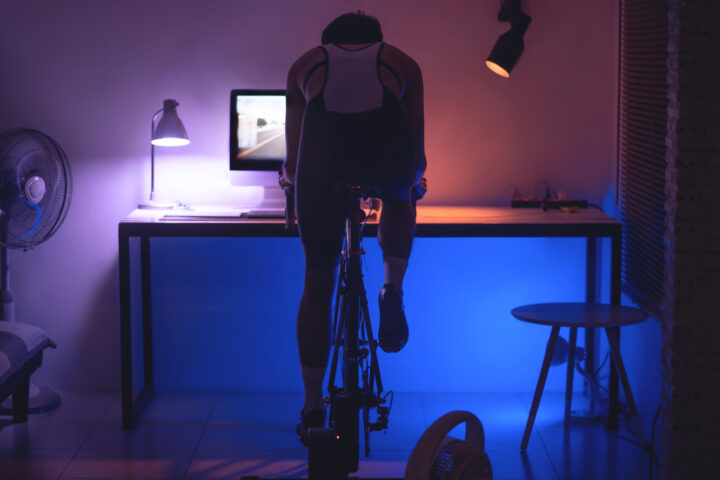 Cyclist on indoor trainer