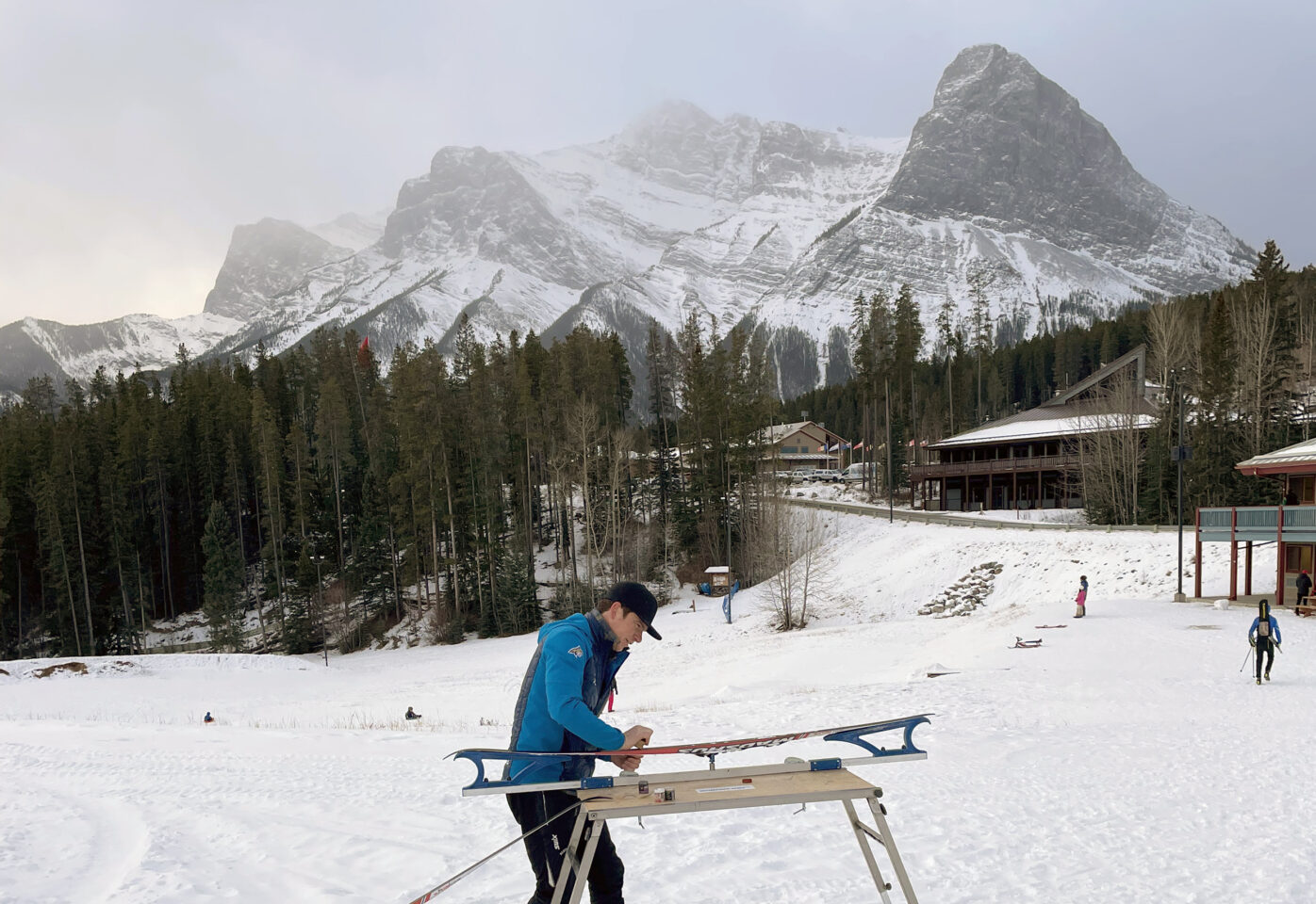 Adam St. Pierre preparing skis