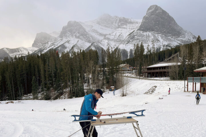 Adam St. Pierre preparing skis