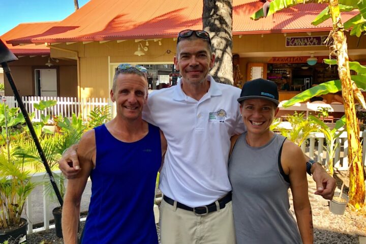 triathlon coach Alan Couzens in Kona Hawaii with two athletes