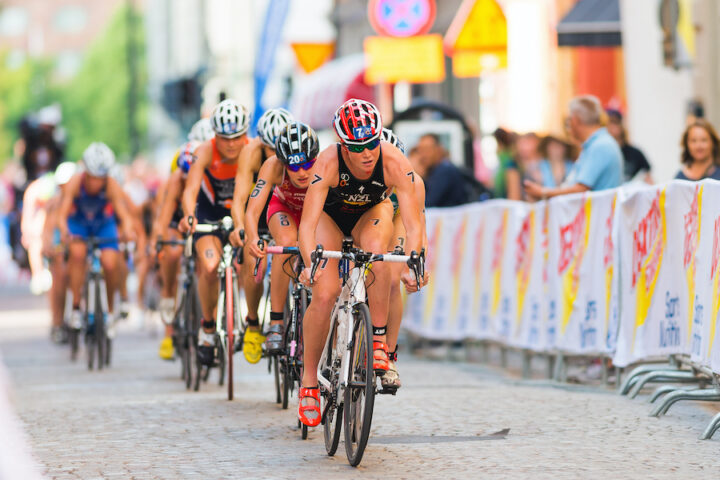 ITU triathletes racing on the bike