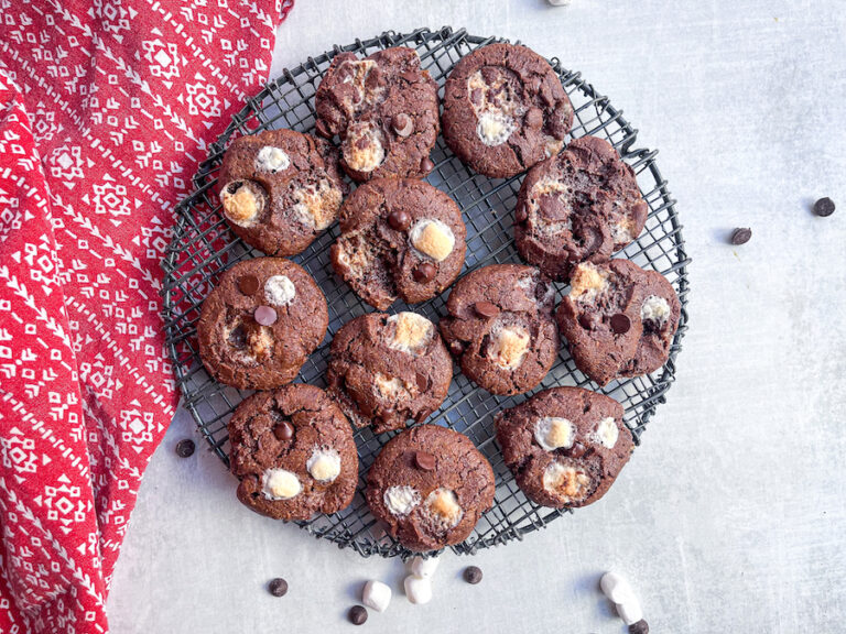 Hot Cacao Cookies finished on a metal cooling wrack.