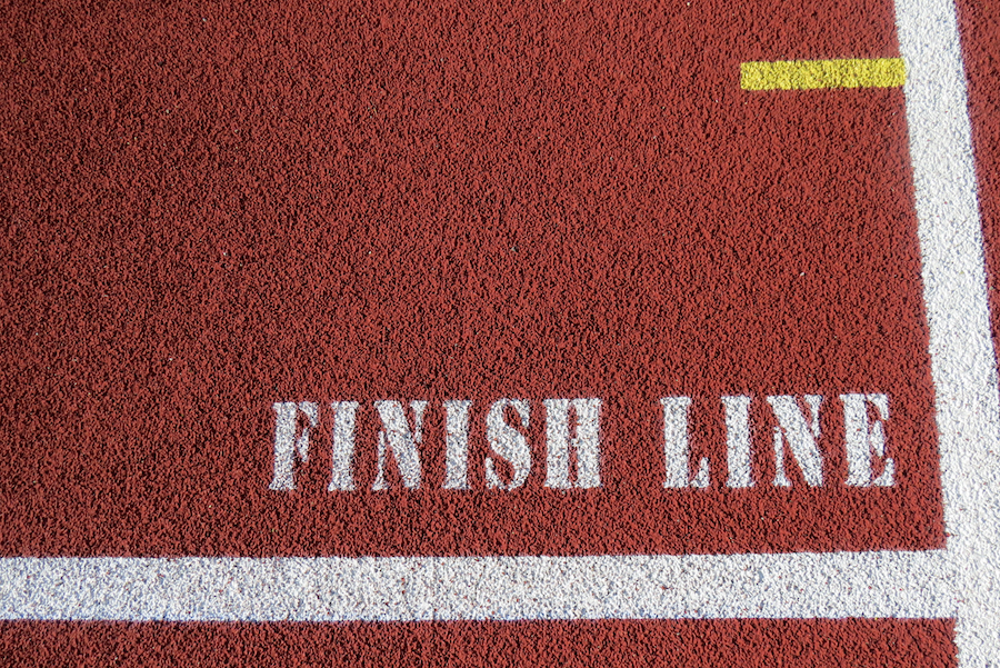 Finish line on a running track