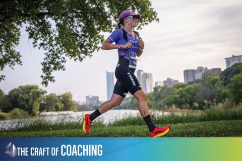 Elite athlete Skye Moench running during a triathlon