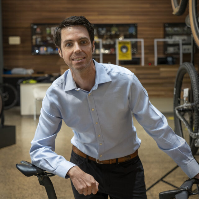 Mike Norton in a bike shop.