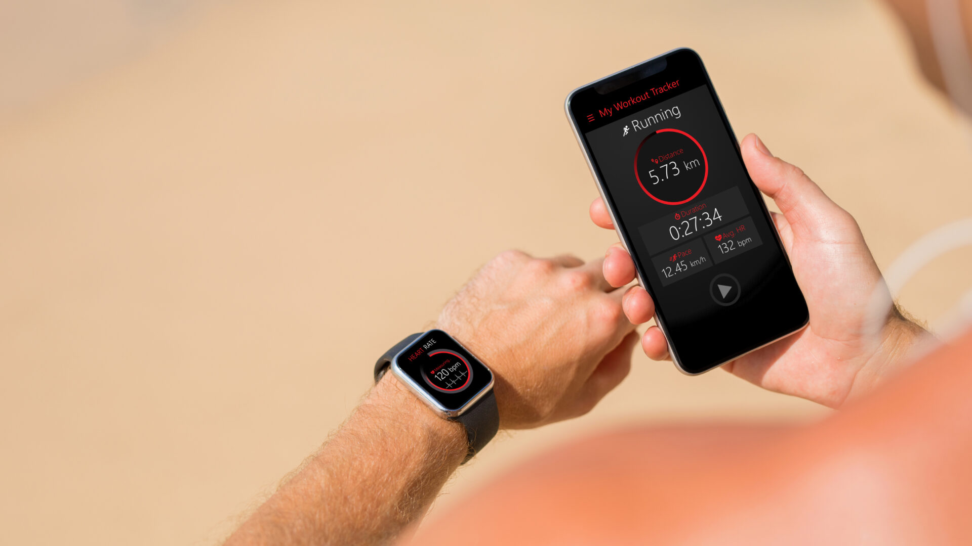 Athlete comparing fitness data on their watch with their smartphone